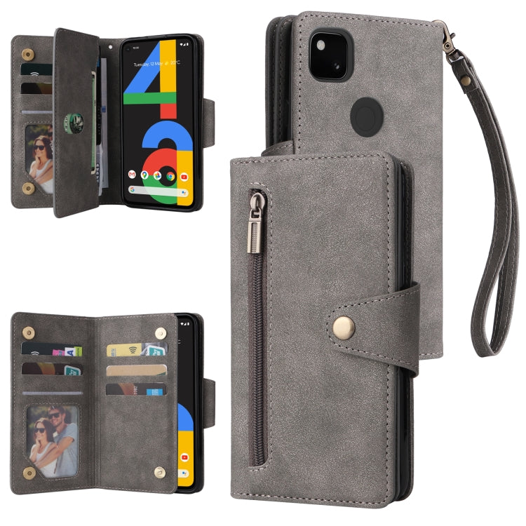 For Google Pixel 4A 4G Rivet Buckle 9 Cards Three Fold Leather Phone Case