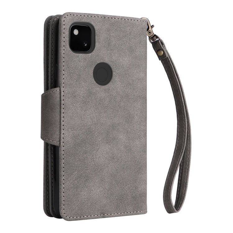 For Google Pixel 4A 4G Rivet Buckle 9 Cards Three Fold Leather Phone Case