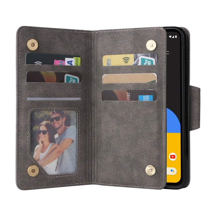 For Google Pixel 4A 4G Rivet Buckle 9 Cards Three Fold Leather Phone Case