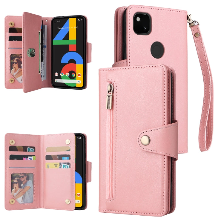 For Google Pixel 4A 4G Rivet Buckle 9 Cards Three Fold Leather Phone Case