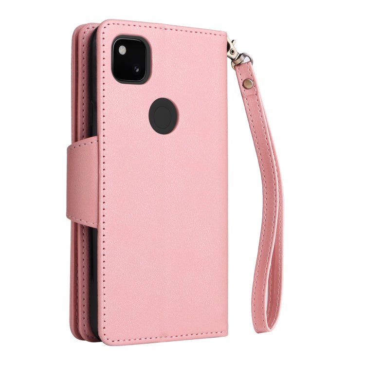 For Google Pixel 4A 4G Rivet Buckle 9 Cards Three Fold Leather Phone Case