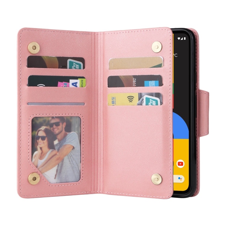 For Google Pixel 4A 4G Rivet Buckle 9 Cards Three Fold Leather Phone Case