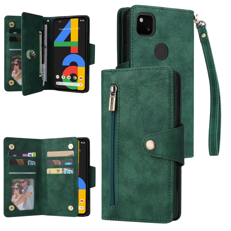 For Google Pixel 4A 4G Rivet Buckle 9 Cards Three Fold Leather Phone Case
