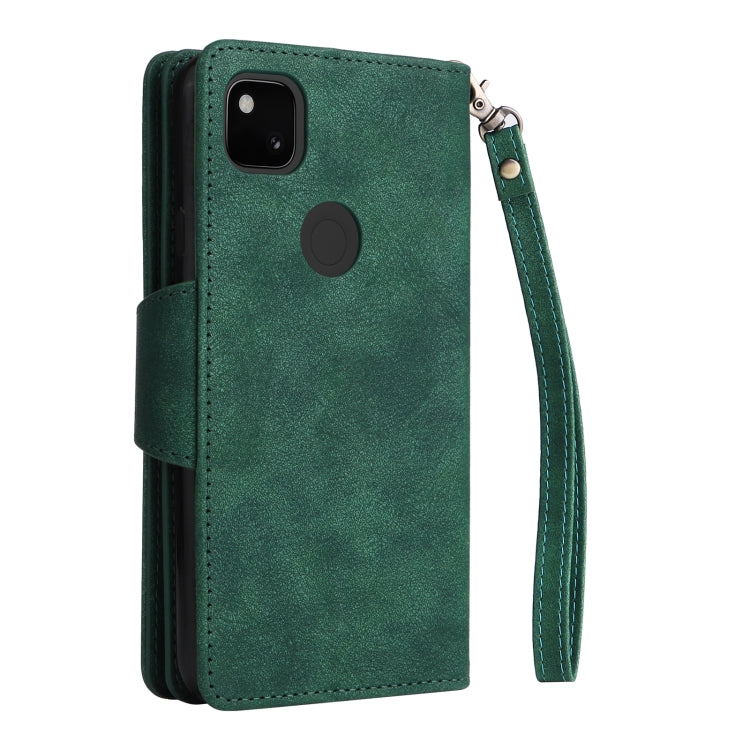 For Google Pixel 4A 4G Rivet Buckle 9 Cards Three Fold Leather Phone Case