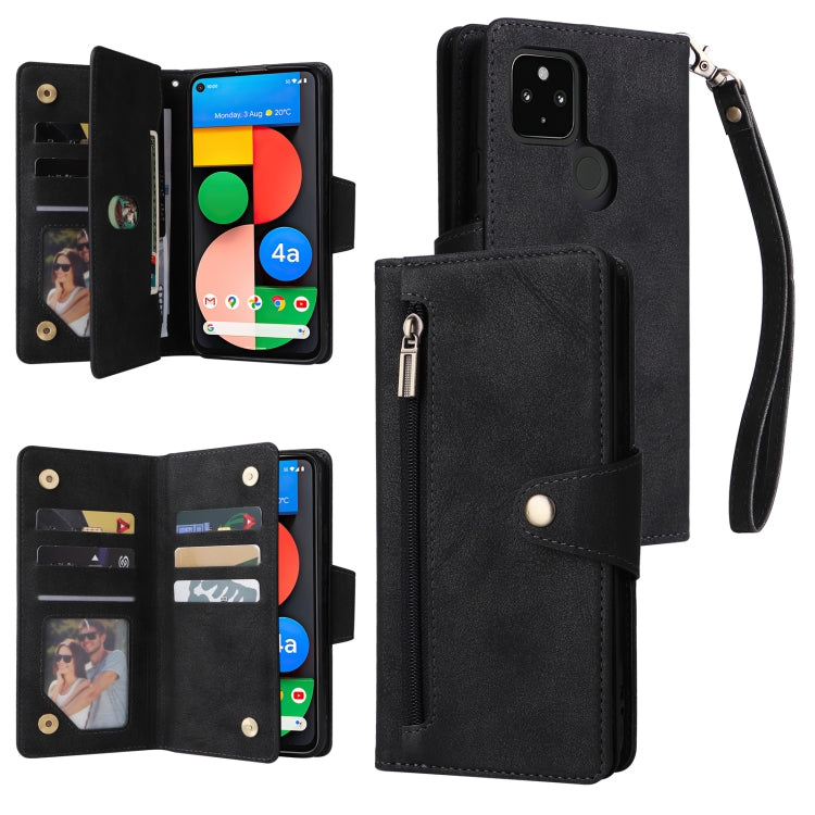 For Google Pixel 4A 5G Rivet Buckle 9 Cards Three Fold Leather Phone Case