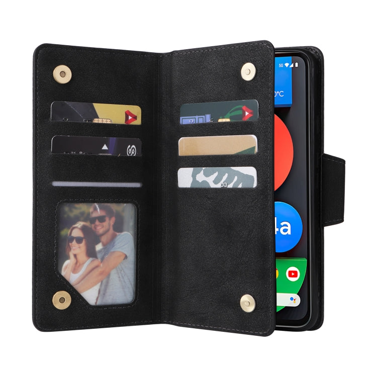 For Google Pixel 4A 5G Rivet Buckle 9 Cards Three Fold Leather Phone Case