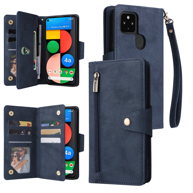 For Google Pixel 4A 5G Rivet Buckle 9 Cards Three Fold Leather Phone Case