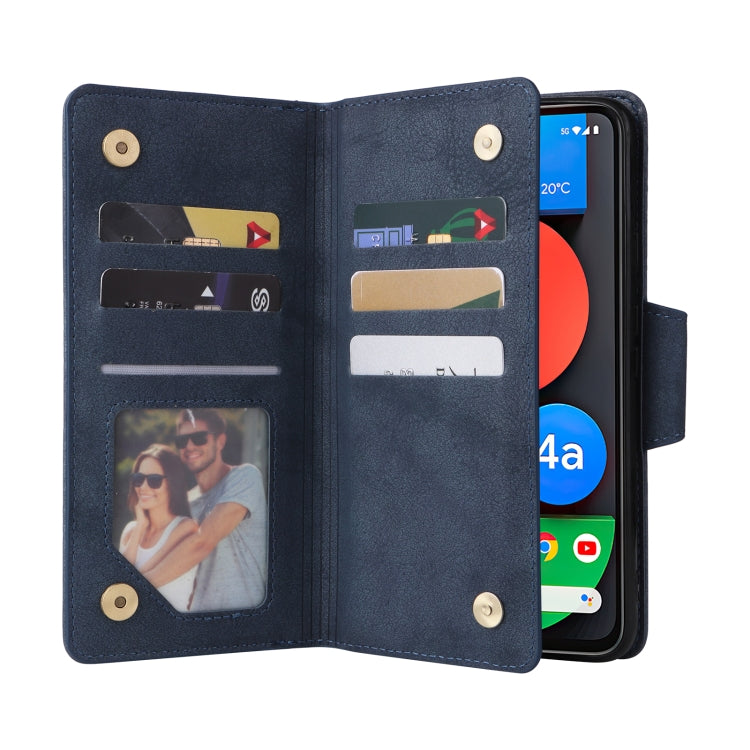 For Google Pixel 4A 5G Rivet Buckle 9 Cards Three Fold Leather Phone Case