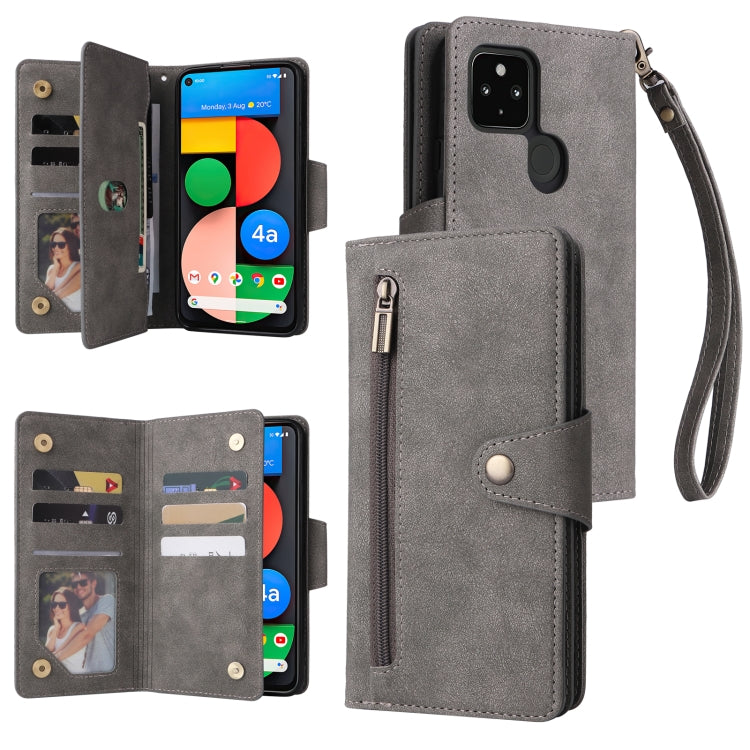 For Google Pixel 4A 5G Rivet Buckle 9 Cards Three Fold Leather Phone Case