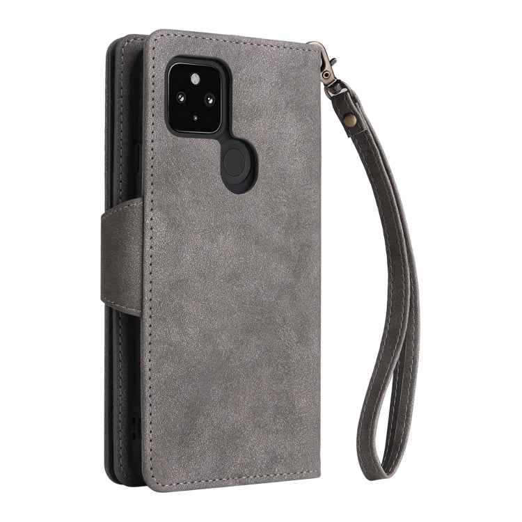 For Google Pixel 4A 5G Rivet Buckle 9 Cards Three Fold Leather Phone Case