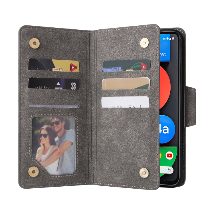 For Google Pixel 4A 5G Rivet Buckle 9 Cards Three Fold Leather Phone Case