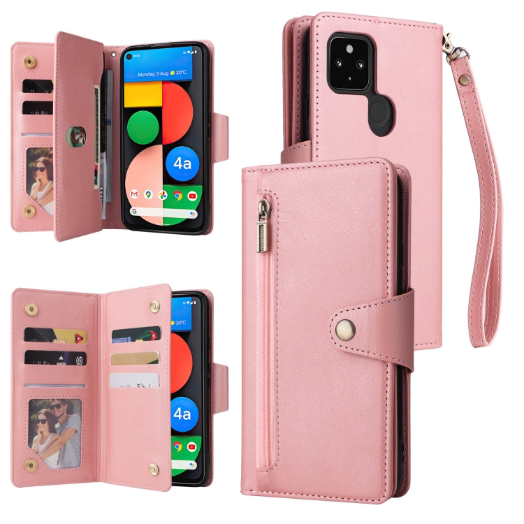 For Google Pixel 4A 5G Rivet Buckle 9 Cards Three Fold Leather Phone Case