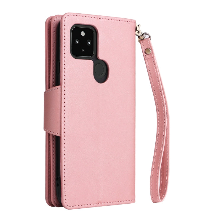 For Google Pixel 4A 5G Rivet Buckle 9 Cards Three Fold Leather Phone Case