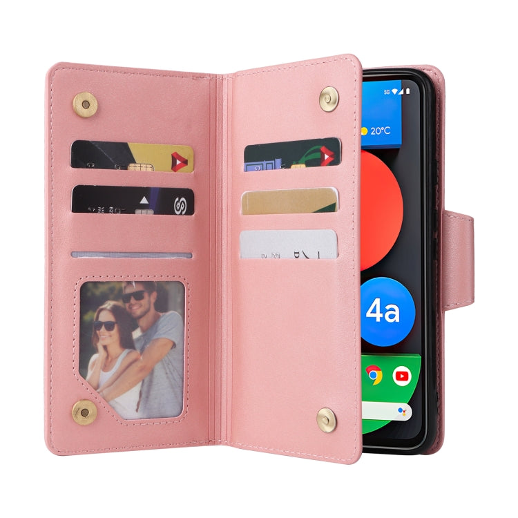 For Google Pixel 4A 5G Rivet Buckle 9 Cards Three Fold Leather Phone Case