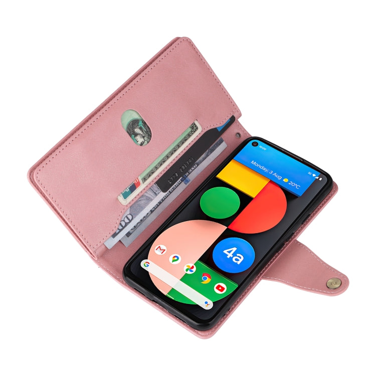 For Google Pixel 4A 5G Rivet Buckle 9 Cards Three Fold Leather Phone Case