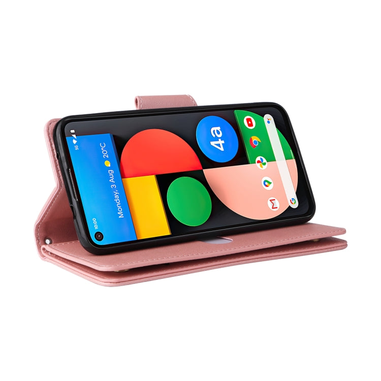 For Google Pixel 4A 5G Rivet Buckle 9 Cards Three Fold Leather Phone Case