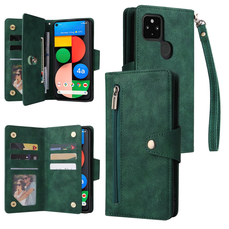 For Google Pixel 4A 5G Rivet Buckle 9 Cards Three Fold Leather Phone Case