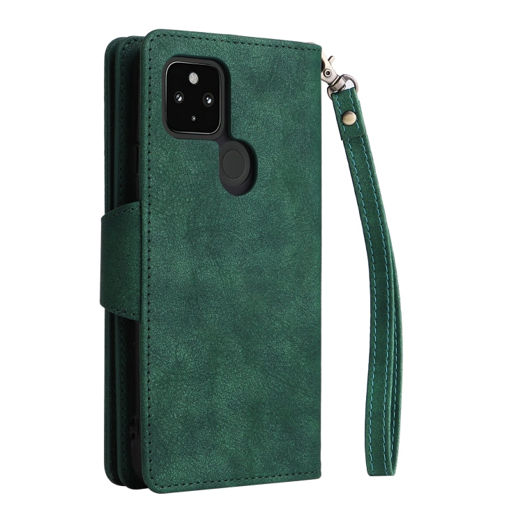 For Google Pixel 4A 5G Rivet Buckle 9 Cards Three Fold Leather Phone Case