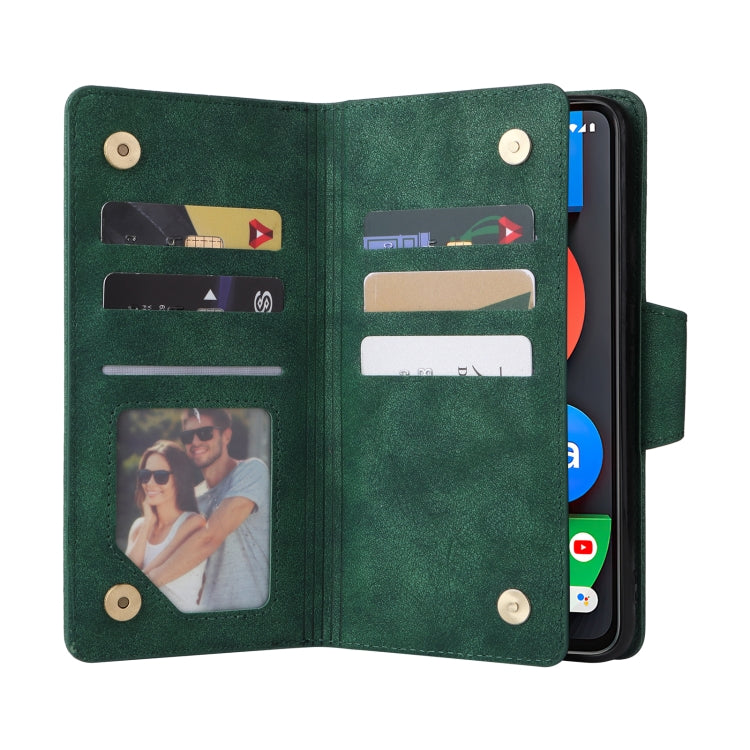 For Google Pixel 4A 5G Rivet Buckle 9 Cards Three Fold Leather Phone Case