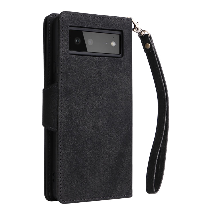 For Google Pixel 6 Rivet Buckle 9 Cards Three Fold Leather Phone Case