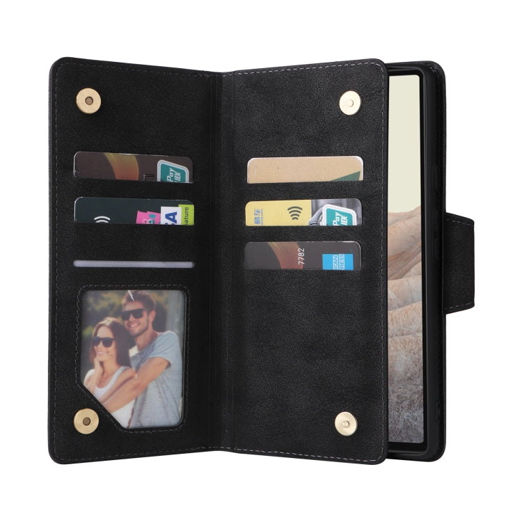 For Google Pixel 6 Rivet Buckle 9 Cards Three Fold Leather Phone Case