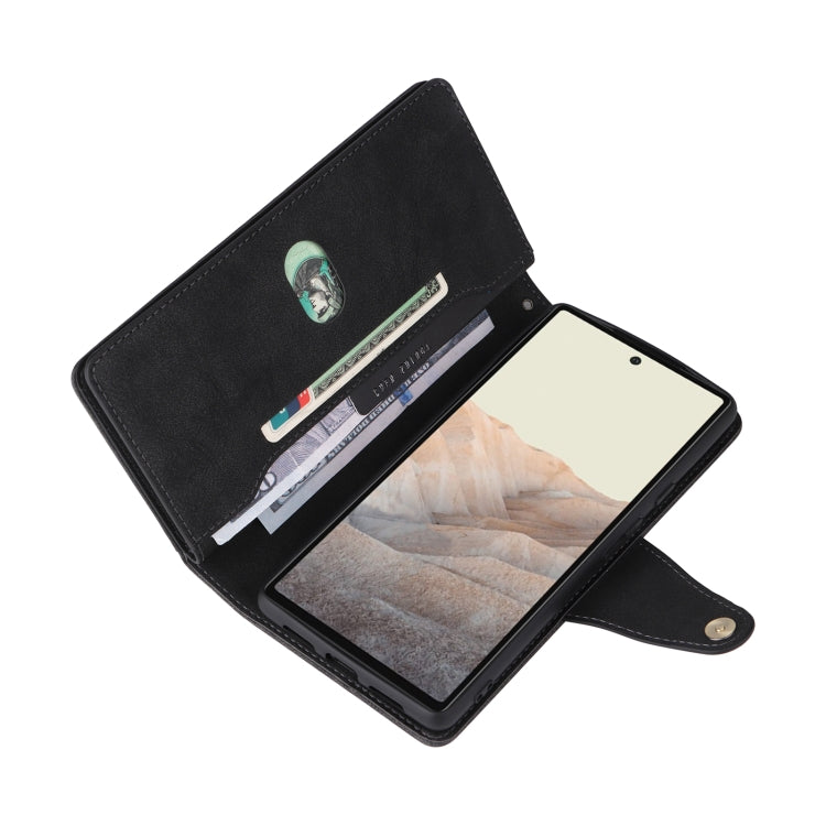 For Google Pixel 6 Rivet Buckle 9 Cards Three Fold Leather Phone Case