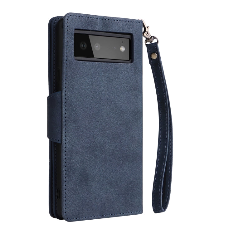 For Google Pixel 6 Rivet Buckle 9 Cards Three Fold Leather Phone Case