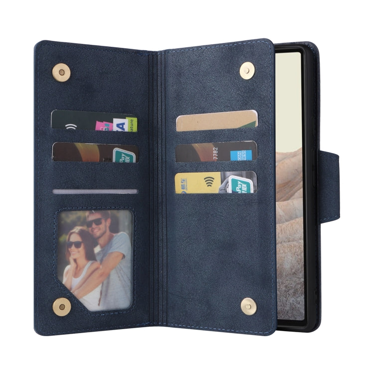 For Google Pixel 6 Rivet Buckle 9 Cards Three Fold Leather Phone Case