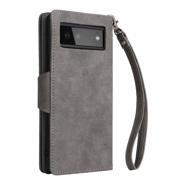 For Google Pixel 6 Rivet Buckle 9 Cards Three Fold Leather Phone Case