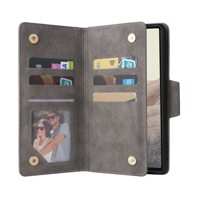 For Google Pixel 6 Rivet Buckle 9 Cards Three Fold Leather Phone Case