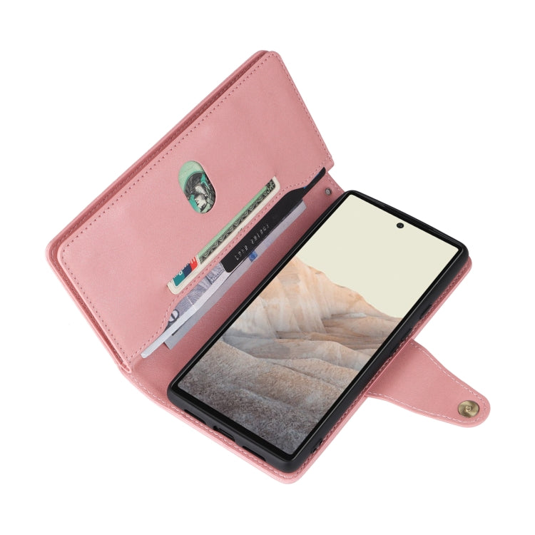For Google Pixel 6 Rivet Buckle 9 Cards Three Fold Leather Phone Case