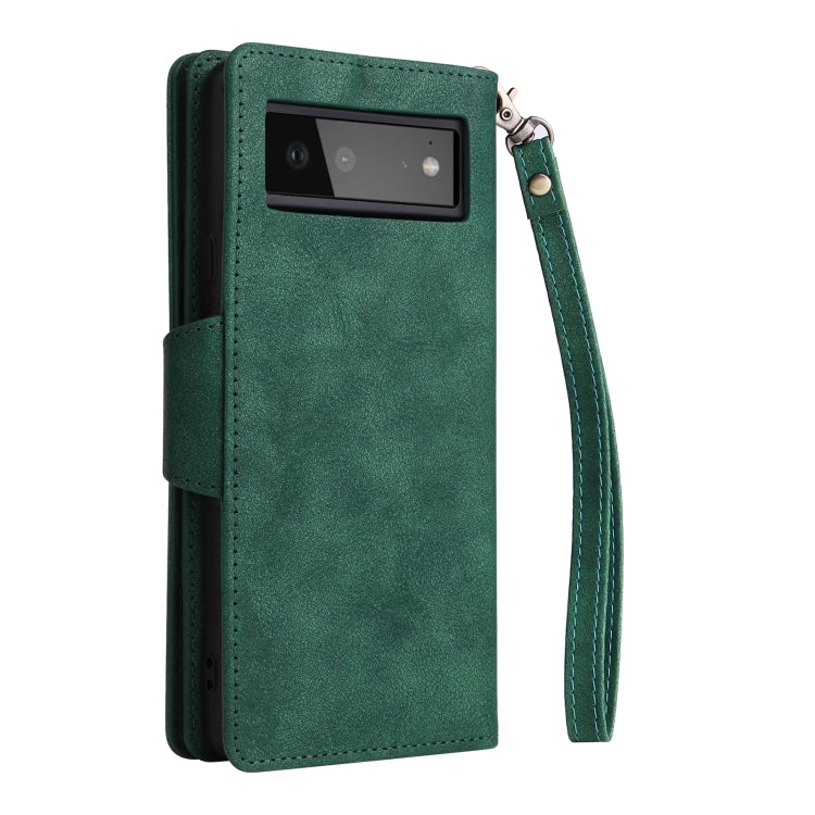 For Google Pixel 6 Rivet Buckle 9 Cards Three Fold Leather Phone Case