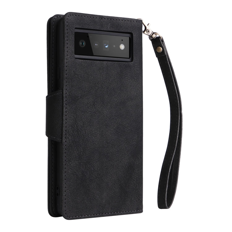 For Google Pixel 6 Pro Rivet Buckle 9 Cards Three Fold Leather Phone Case