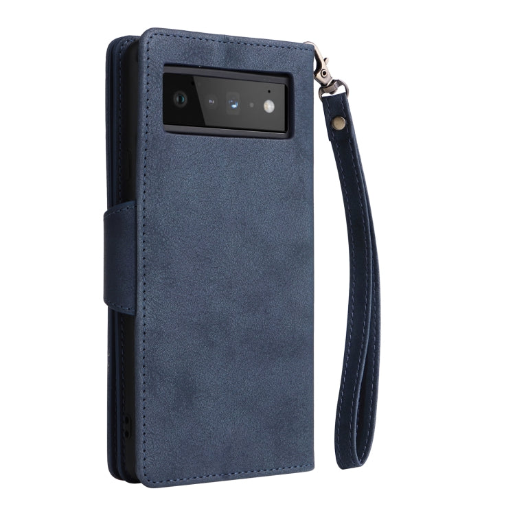 For Google Pixel 6 Pro Rivet Buckle 9 Cards Three Fold Leather Phone Case