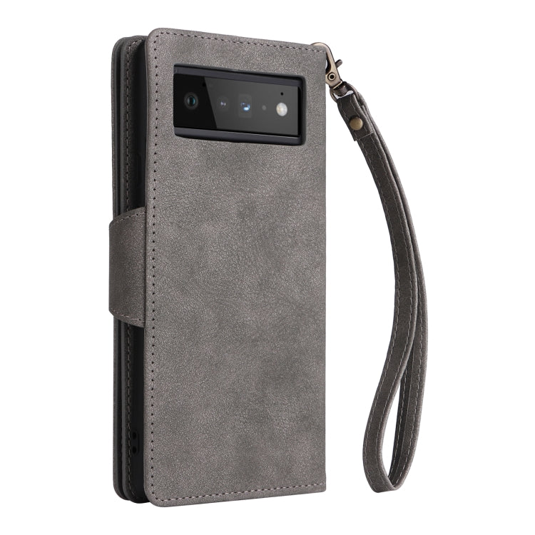 For Google Pixel 6 Pro Rivet Buckle 9 Cards Three Fold Leather Phone Case