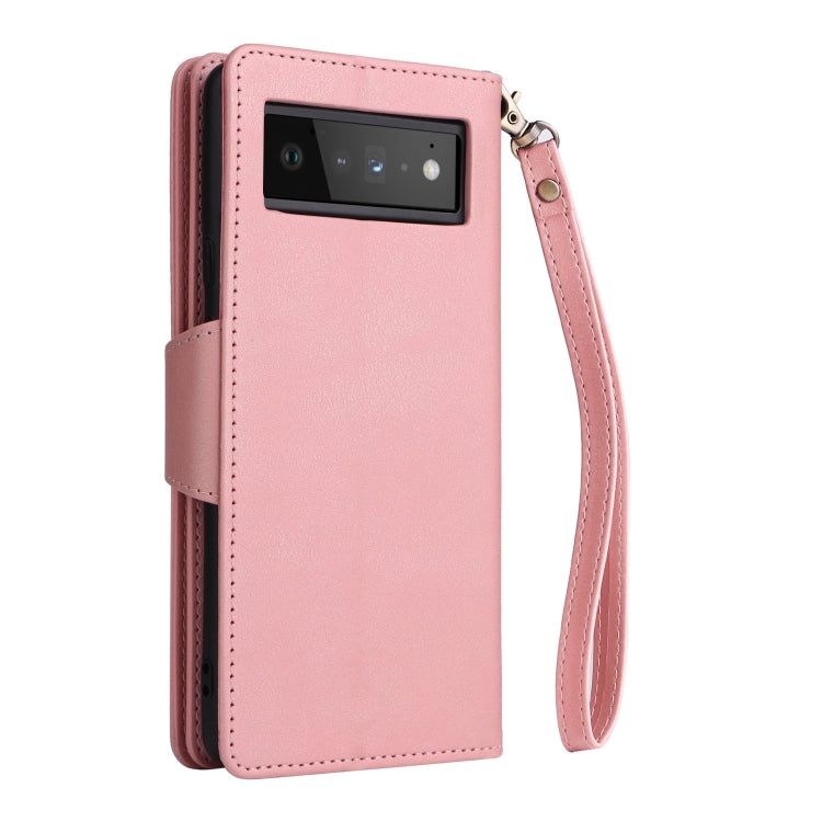 For Google Pixel 6 Pro Rivet Buckle 9 Cards Three Fold Leather Phone Case