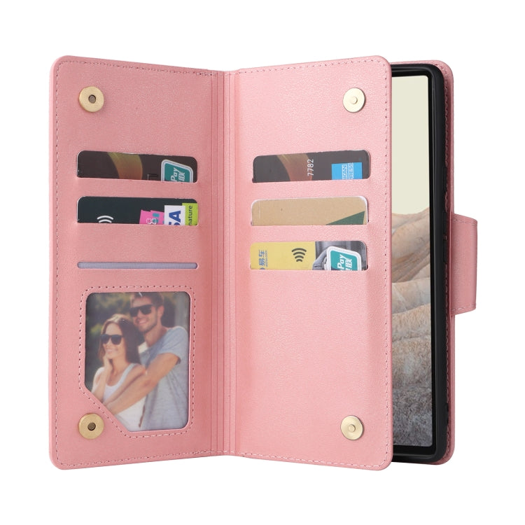 For Google Pixel 6 Pro Rivet Buckle 9 Cards Three Fold Leather Phone Case