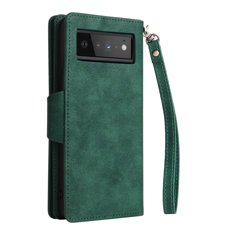 For Google Pixel 6 Pro Rivet Buckle 9 Cards Three Fold Leather Phone Case