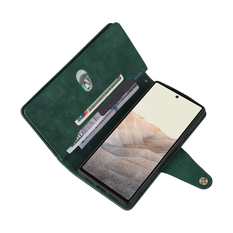 For Google Pixel 6 Pro Rivet Buckle 9 Cards Three Fold Leather Phone Case