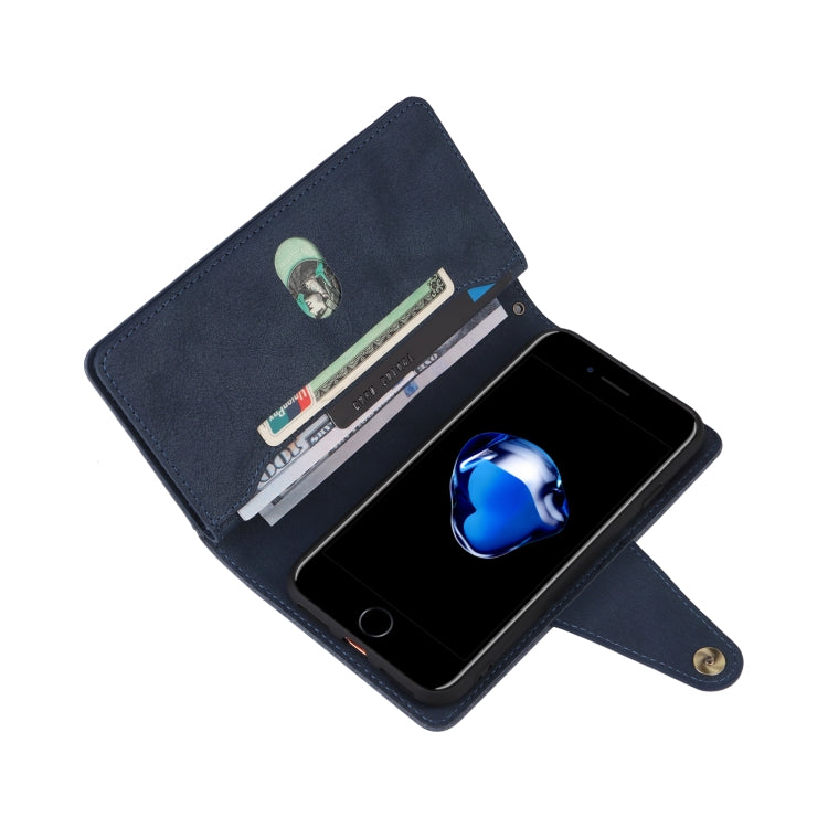 For iPhone SE 2022 / SE 2020 / 8 / 7 Rivet Buckle 9 Cards Three Fold Leather Phone Case