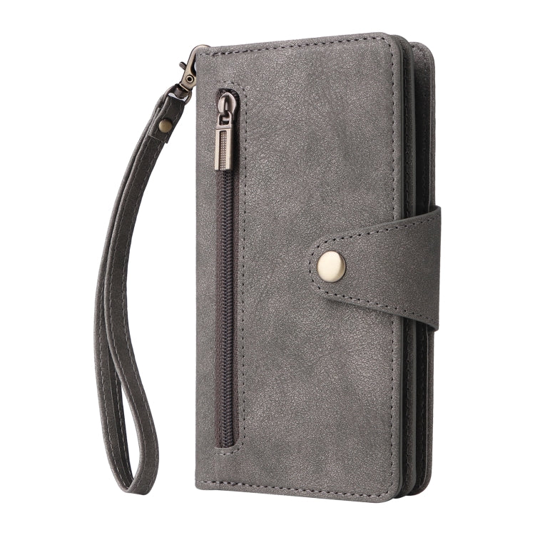 For iPhone SE 2022 / SE 2020 / 8 / 7 Rivet Buckle 9 Cards Three Fold Leather Phone Case