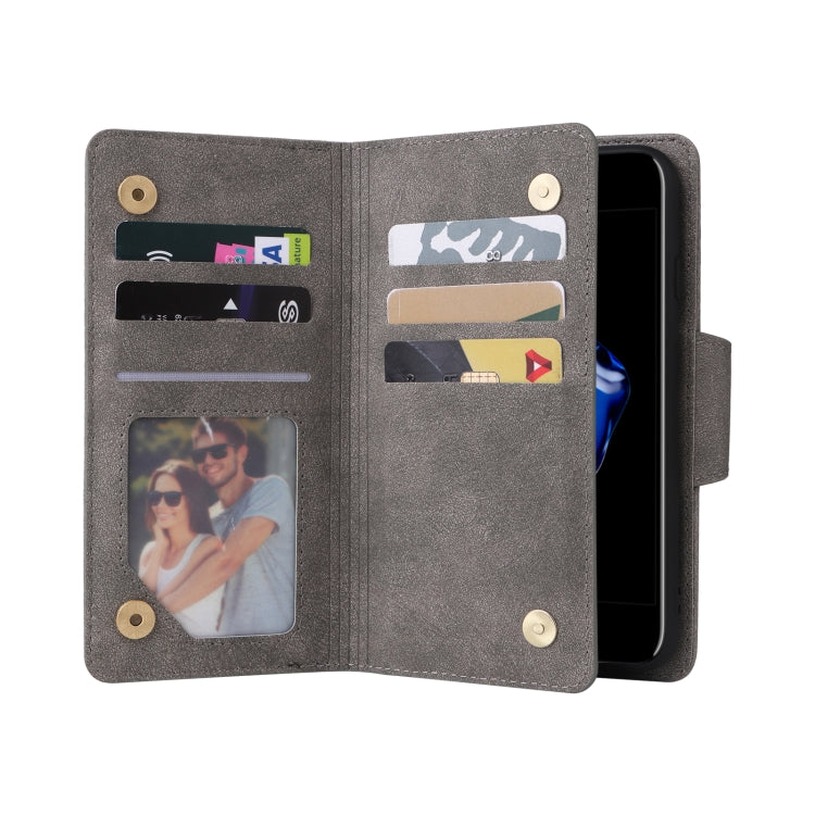 For iPhone SE 2022 / SE 2020 / 8 / 7 Rivet Buckle 9 Cards Three Fold Leather Phone Case