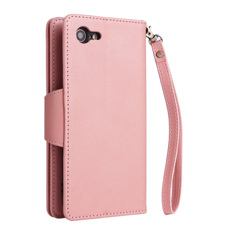 For iPhone SE 2022 / SE 2020 / 8 / 7 Rivet Buckle 9 Cards Three Fold Leather Phone Case