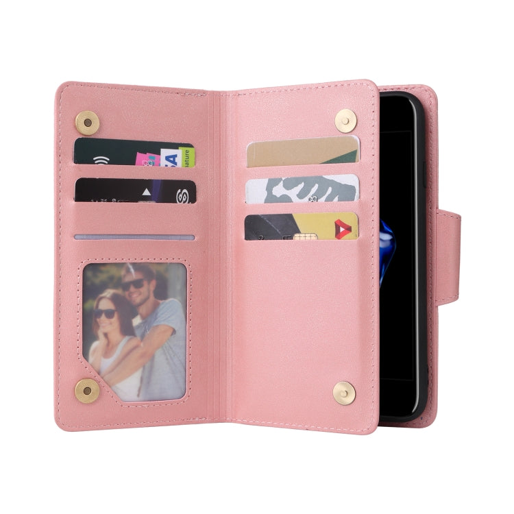 For iPhone SE 2022 / SE 2020 / 8 / 7 Rivet Buckle 9 Cards Three Fold Leather Phone Case