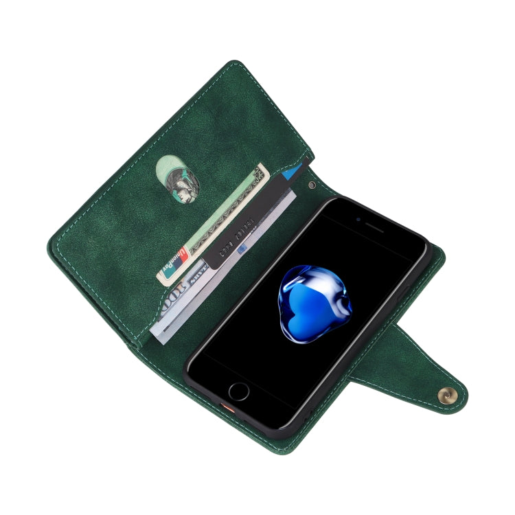 For iPhone SE 2022 / SE 2020 / 8 / 7 Rivet Buckle 9 Cards Three Fold Leather Phone Case