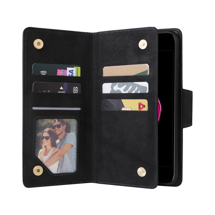 Rivet Buckle 9 Cards Three Fold Leather Phone Case For iPhone 7 Plus/8 Plus