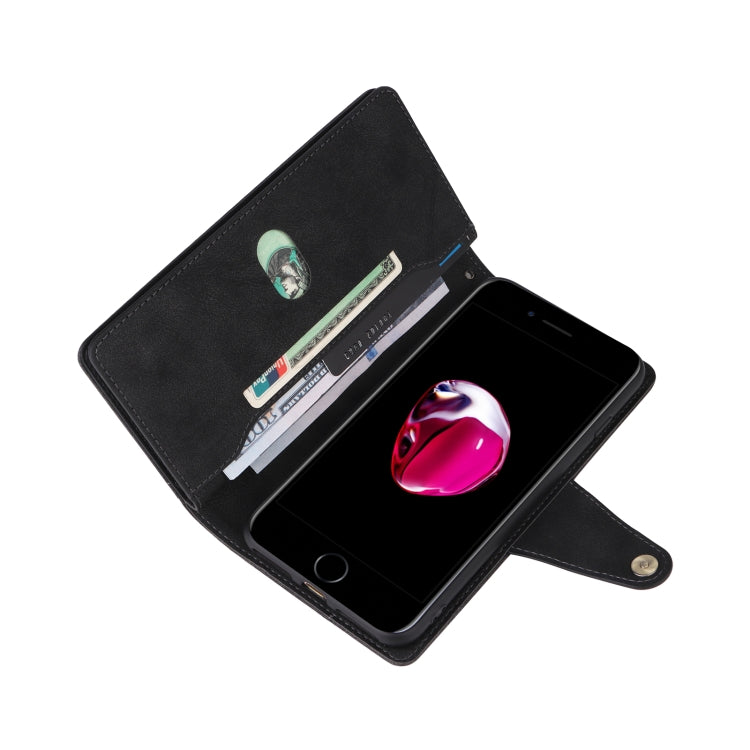 Rivet Buckle 9 Cards Three Fold Leather Phone Case For iPhone 7 Plus/8 Plus