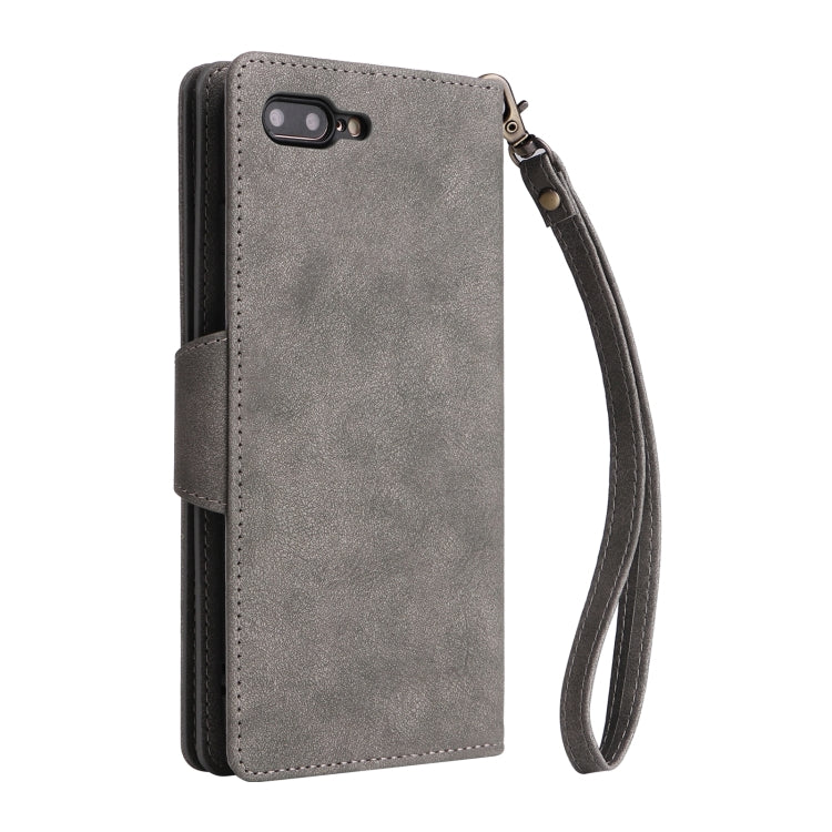 Rivet Buckle 9 Cards Three Fold Leather Phone Case For iPhone 7 Plus/8 Plus