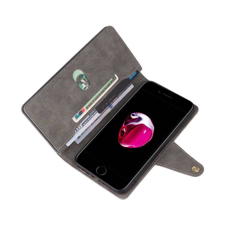 Rivet Buckle 9 Cards Three Fold Leather Phone Case For iPhone 7 Plus/8 Plus