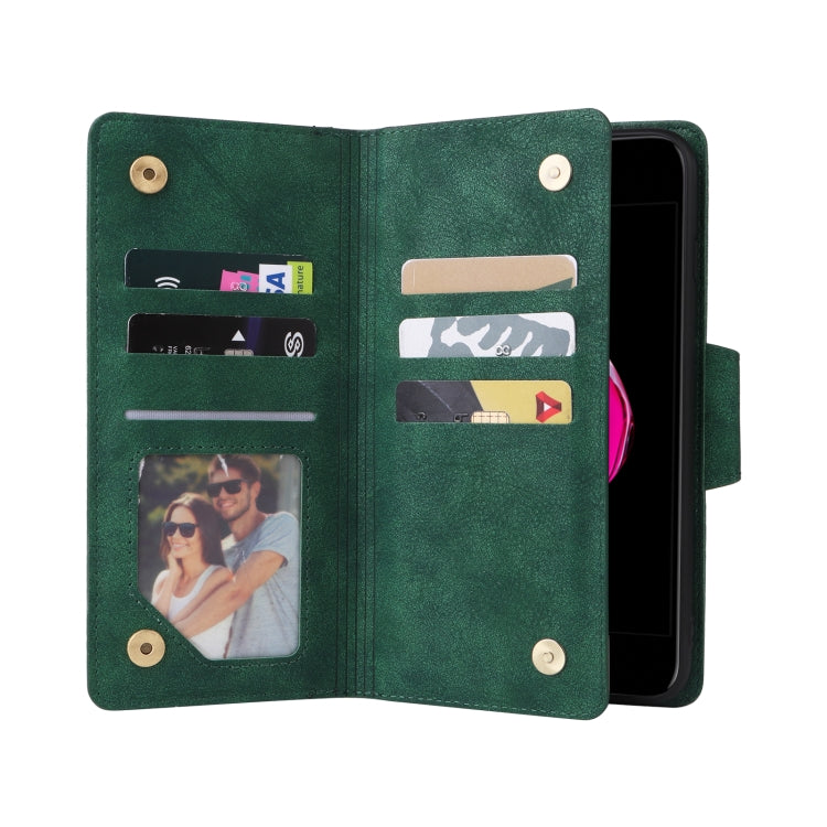 Rivet Buckle 9 Cards Three Fold Leather Phone Case For iPhone 7 Plus/8 Plus